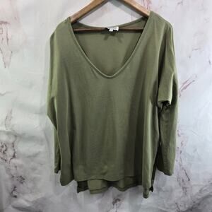 Known Supply Shirt Womens Small Green Long Sleeve V Neck Dolman Organic Cotton